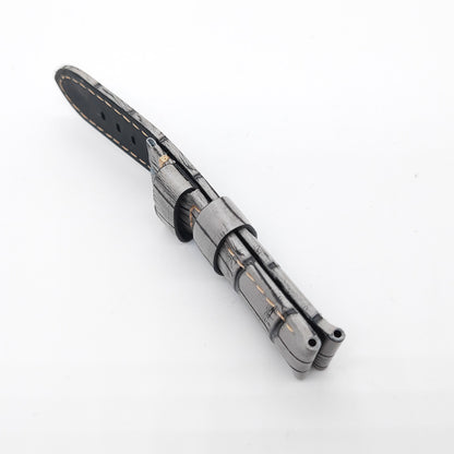 Bamboo Crocodile Pattern Grey Calf Leather Strap  24mm - 22mm for PAM LUNMINOR RADIOMIR