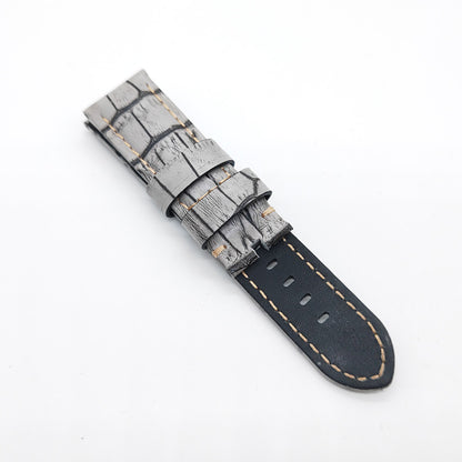 Bamboo Crocodile Pattern Grey Calf Leather Strap  24mm - 22mm for PAM LUNMINOR RADIOMIR