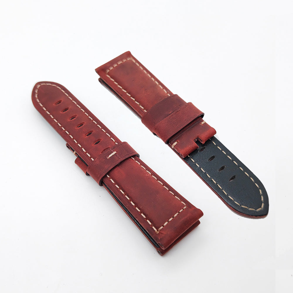24mm / 22mm Brown Red Waxy Crack Calf Leather Strap for PAM RADIOMIR LUMINOR Watch Sport Strap